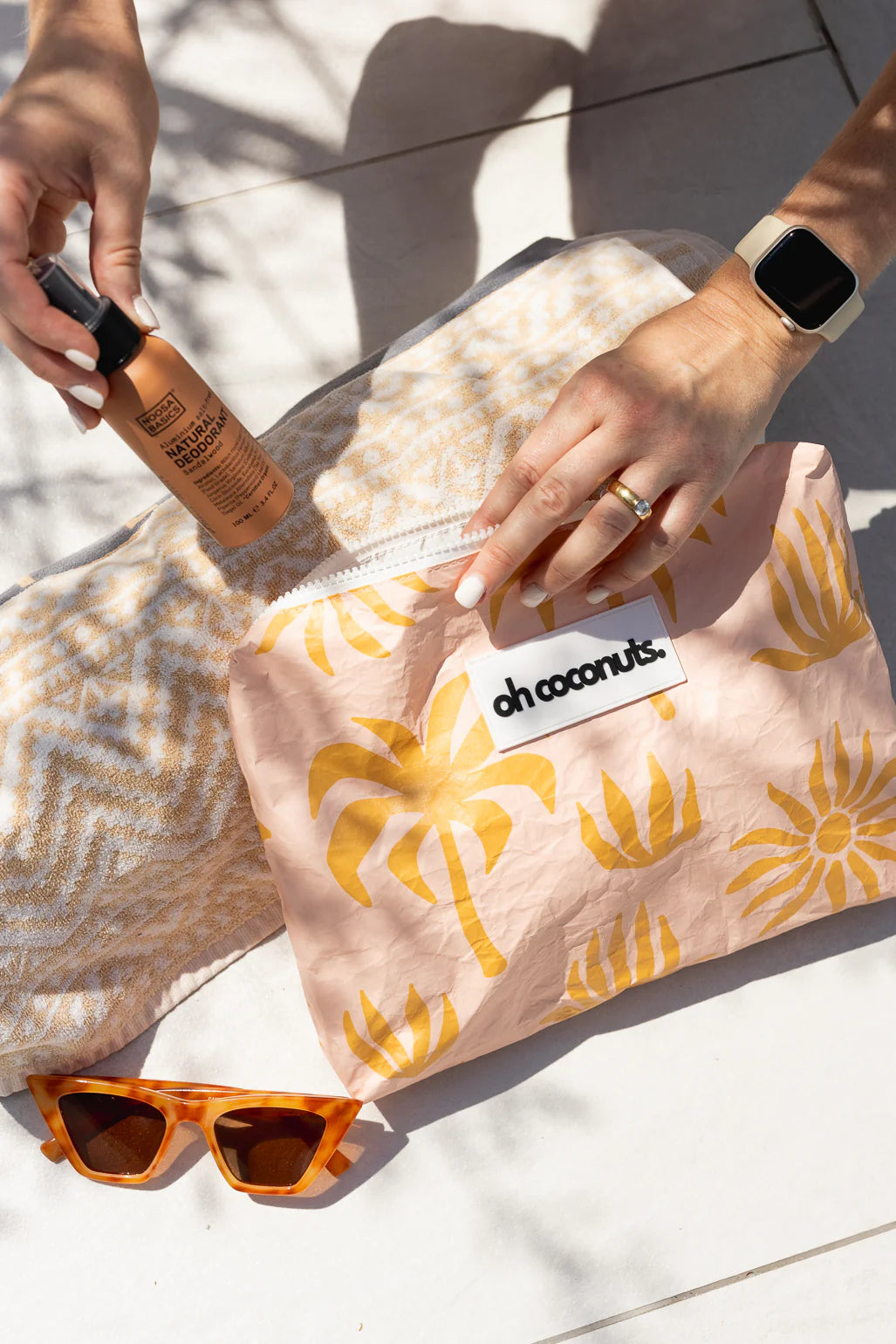 Large Beach Pouch - Pink Palms