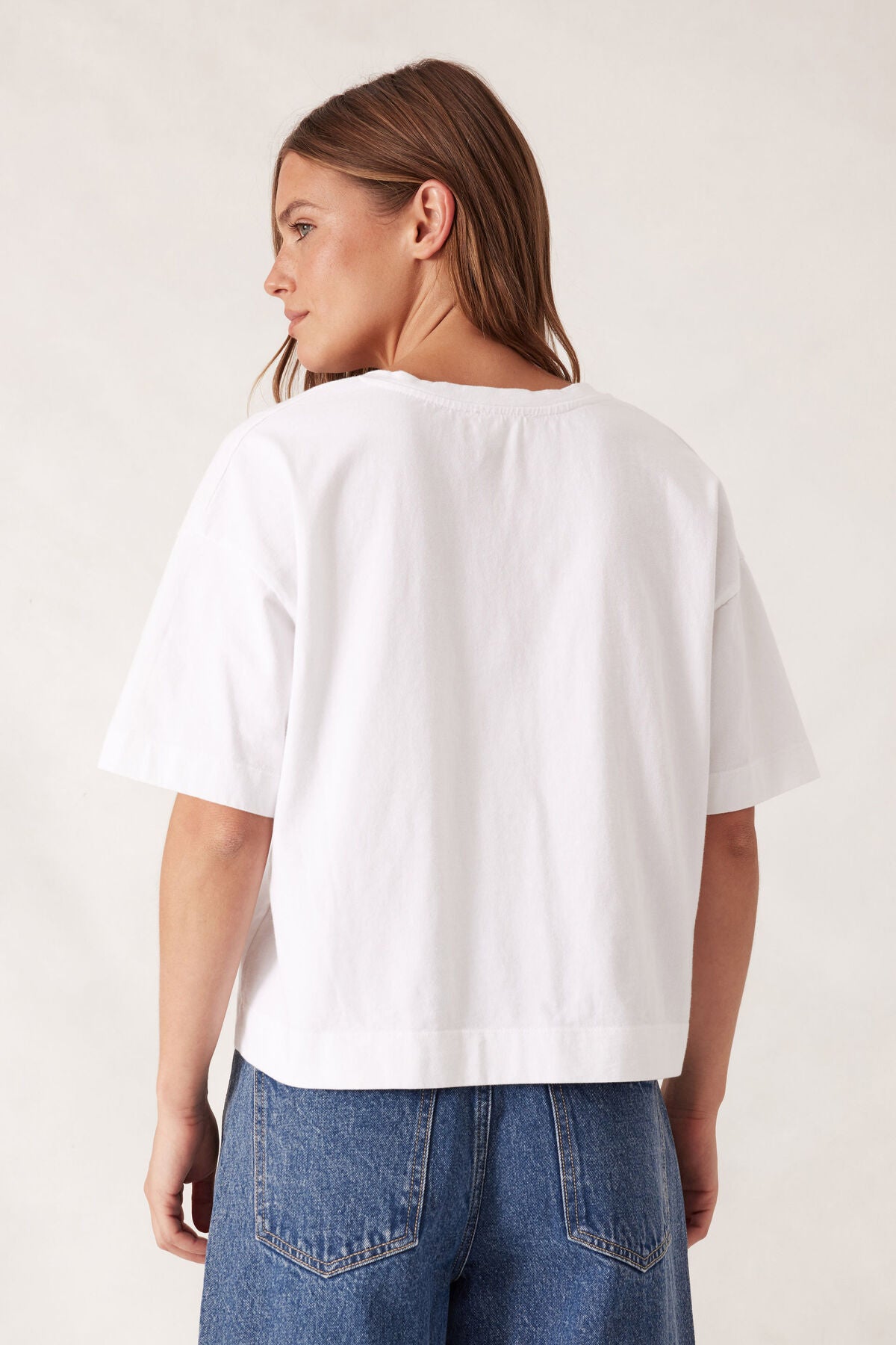 Boxy Vee Neck Tee - White