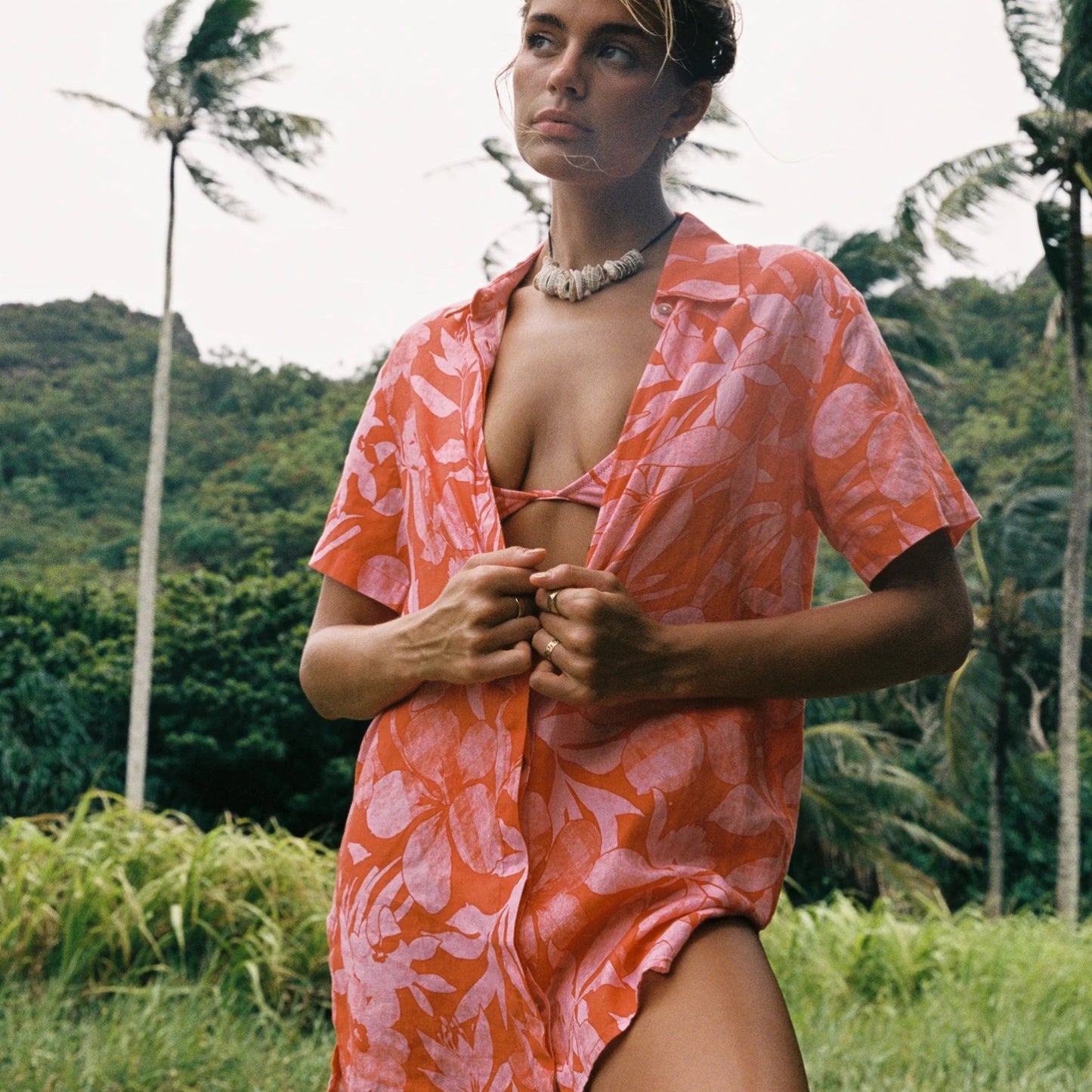 Moorea 100% Linen Shirt Dress - Watermelon