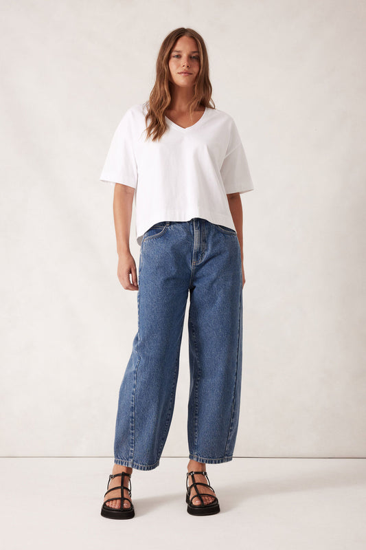 Boxy Vee Neck Tee - White