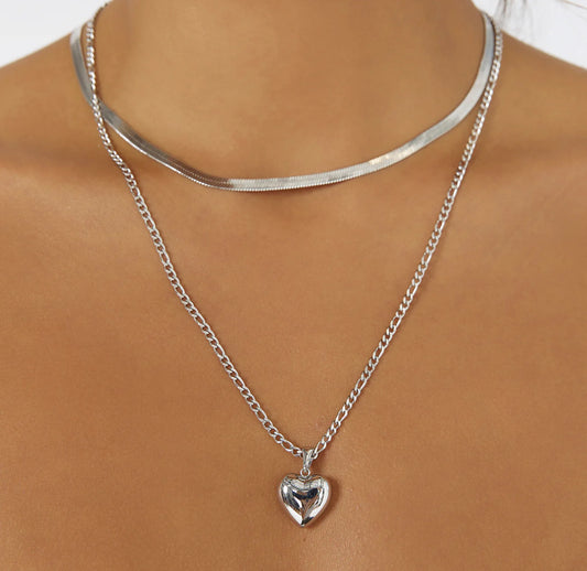 Rose Heart Necklace Silver