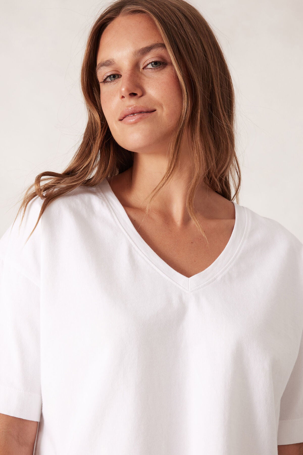 Boxy Vee Neck Tee - White