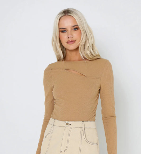 Poppy Ribbed Top - Camel