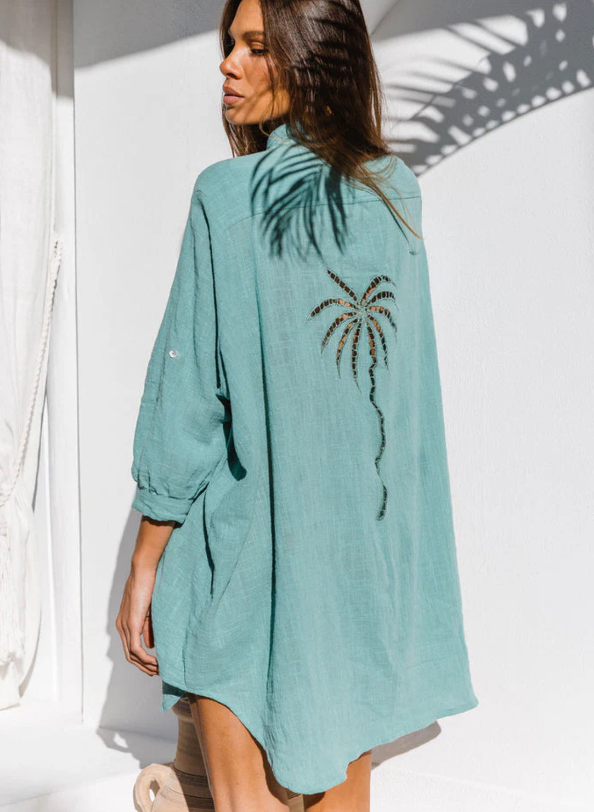 Three Palms Shirt Dress - Sea Green - OS