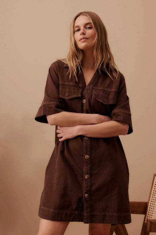Relaxed Shirt Dress - Chocolate